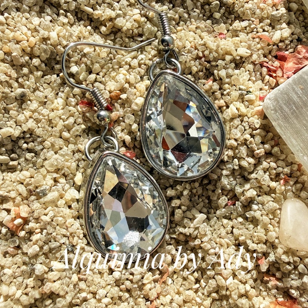 Silver chunky Crystal Teardrop Earrings